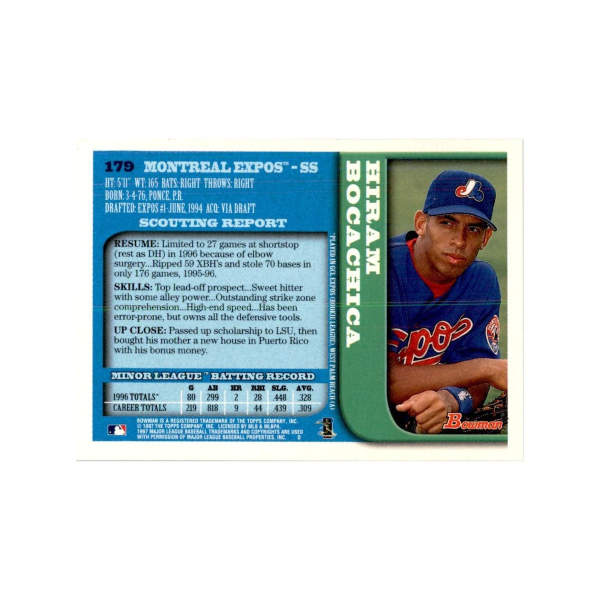1997 Bowman Hiram Bocachica Baseball Cards #179