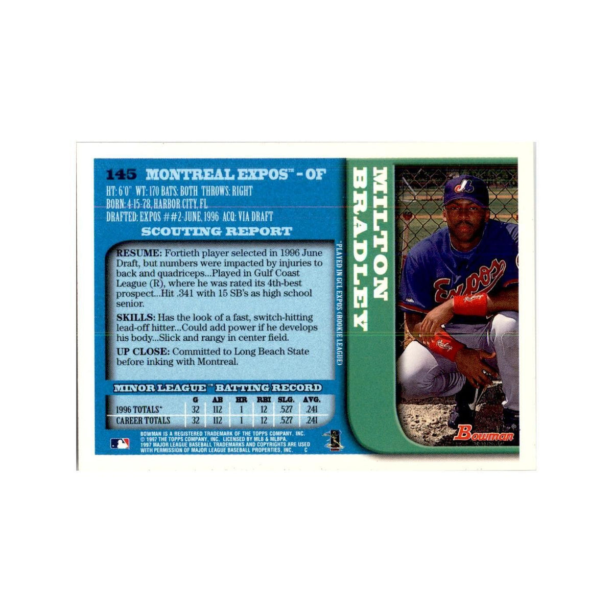 1997 Bowman Milton Bradley Baseball Cards #145