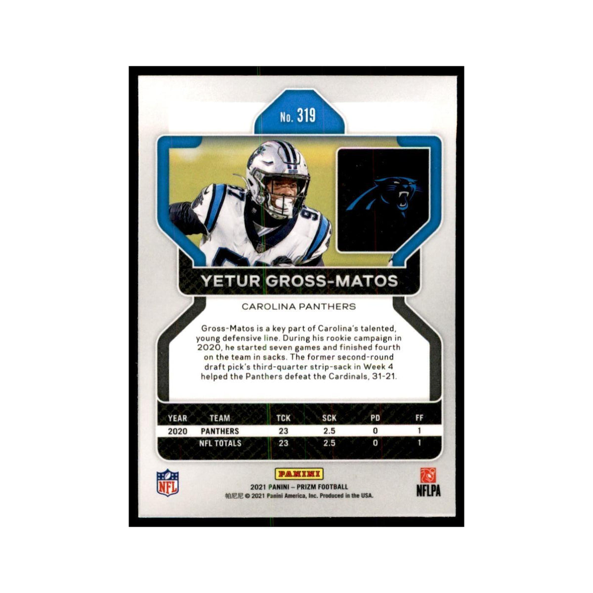 Yetur Gross-Matos 2021 Panini Prizm #319 Football Cards Football Card NM
