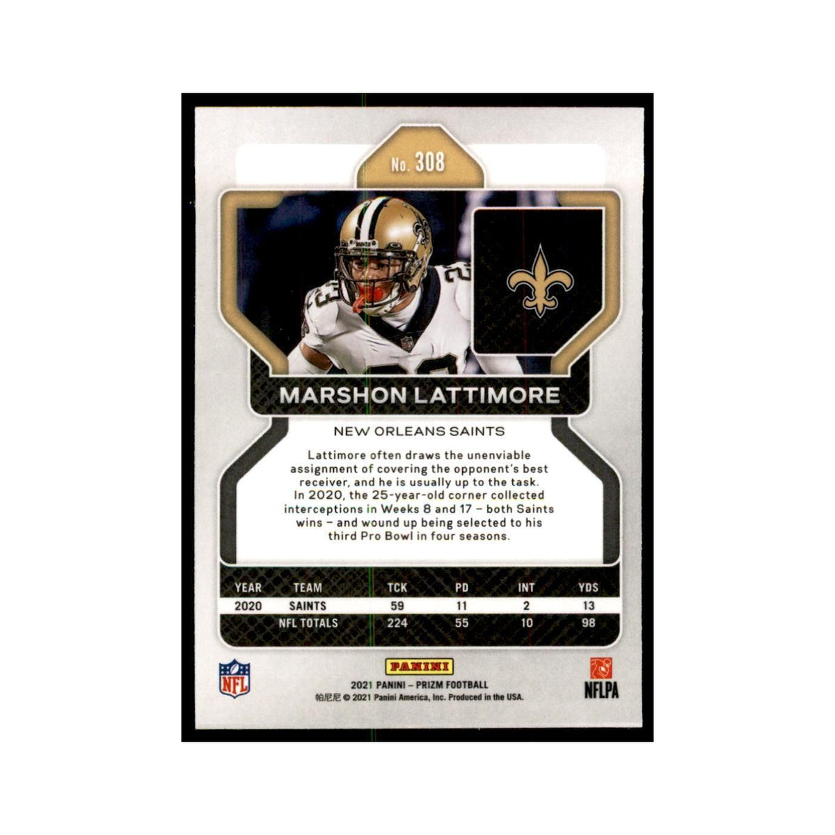 Marshon Lattimore 2021 Panini Prizm #308 Football Cards Football Card NM