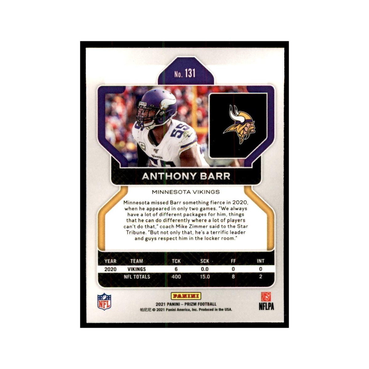 Anthony Barr 2021 Panini Prizm #131 Football Cards Football Card NM