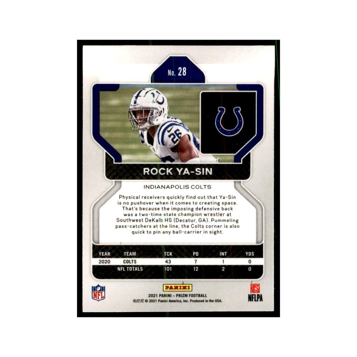 Rock Ya-Sin 2021 Panini Prizm #28 Football Cards Football Card NM
