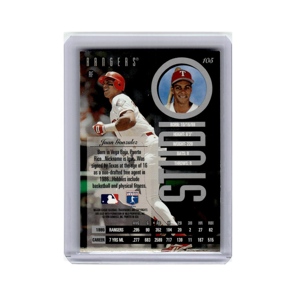 Juan Gonzalez 1996 Studio #105 Texas Rangers Baseball Card NM