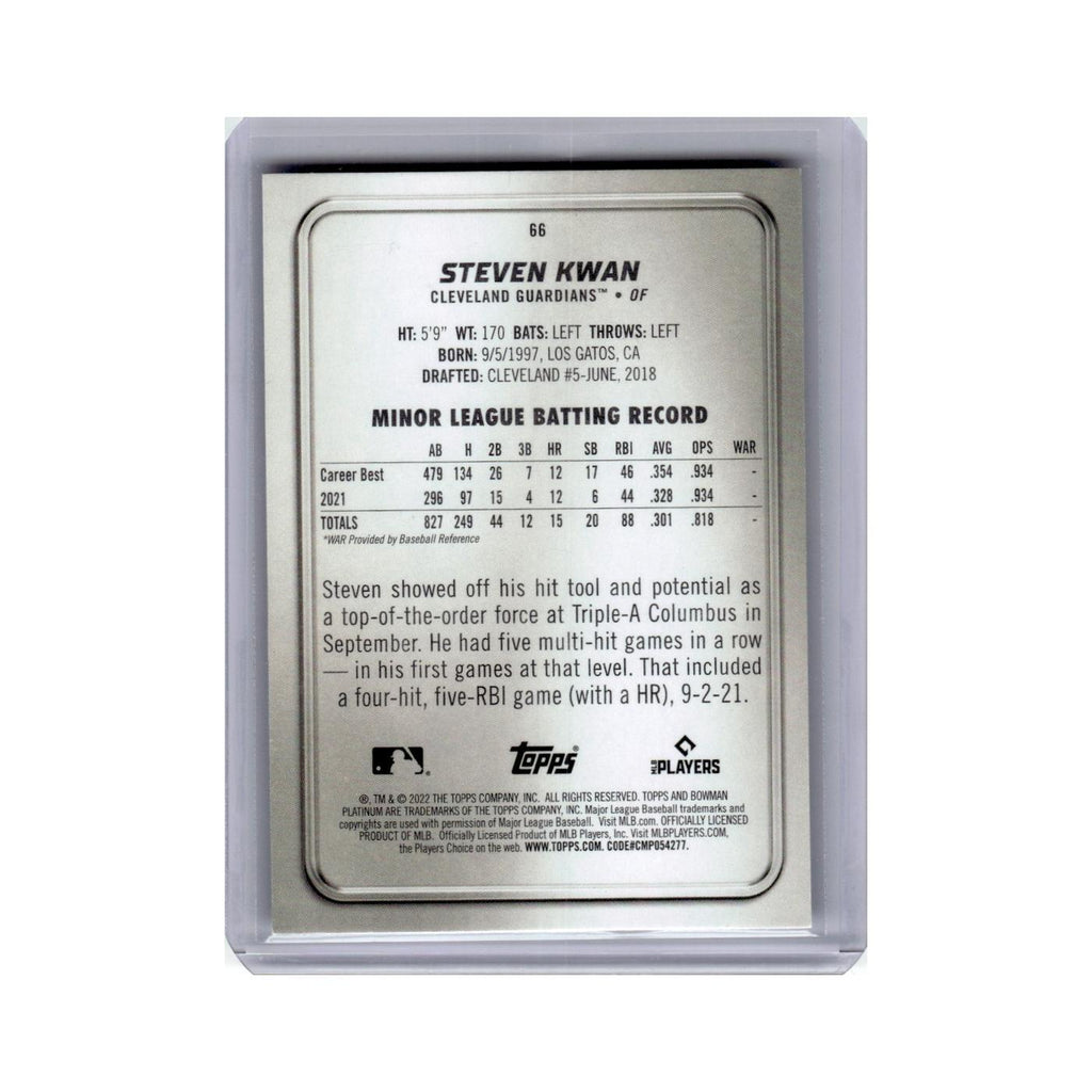 Steven Kwan Rookie 2022 Bowman Platinum #66 Cleveland Guardians Baseball Card NM