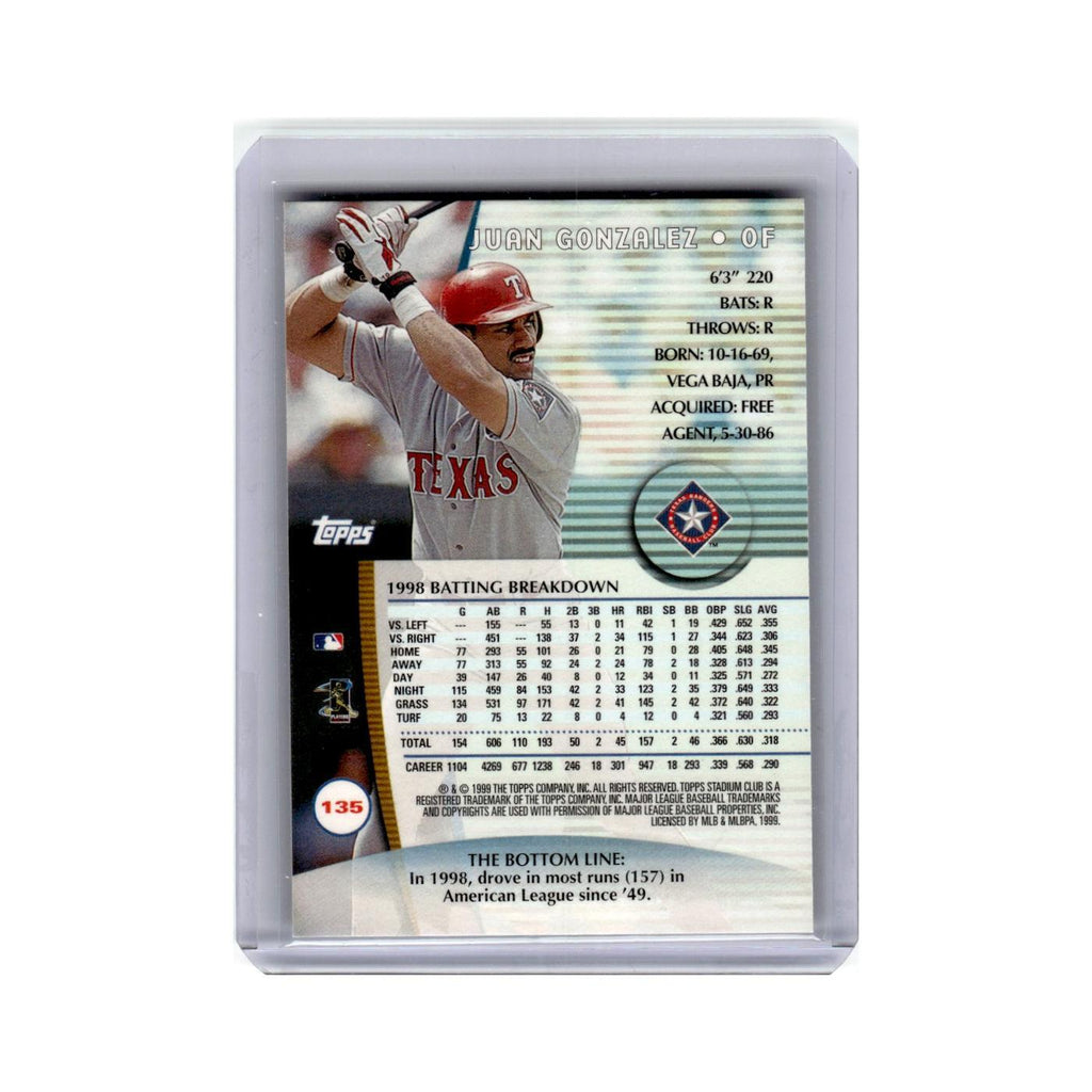 Juan Gonzalez 1999 Stadium Club #135 Baseball Card NM