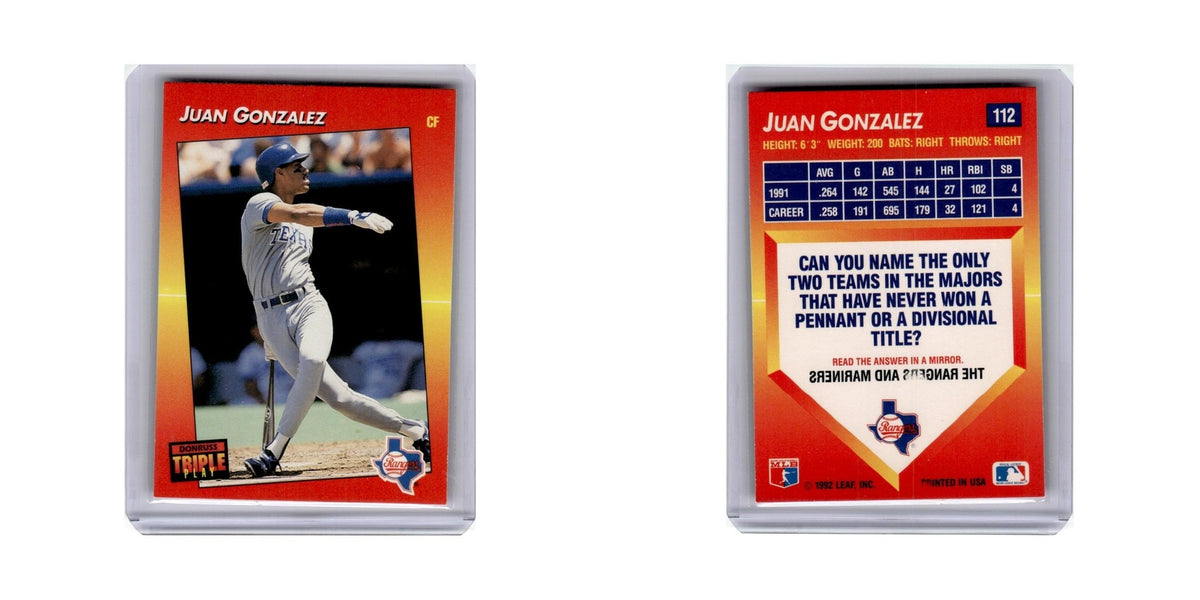 Juan Gonzalez 1992 Triple Play #112 Texas Rangers Baseball Card NM