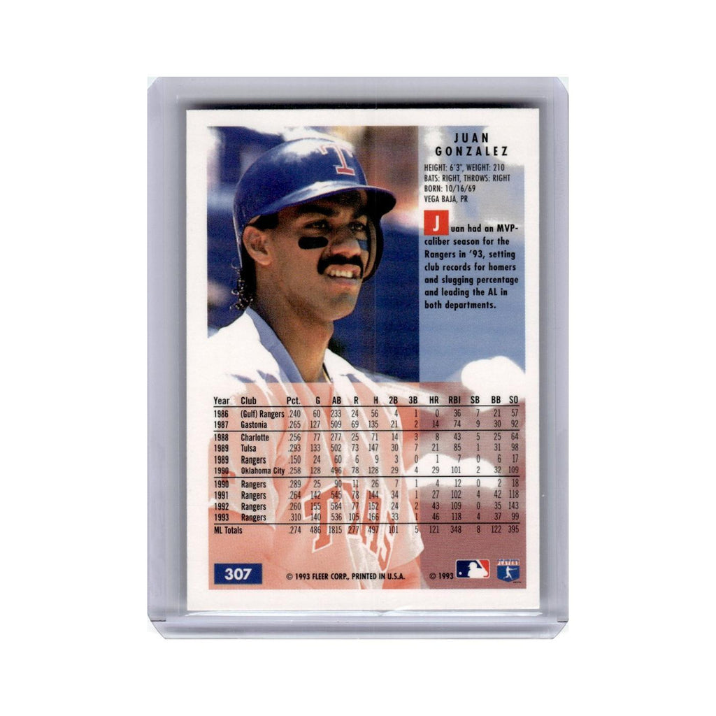 Juan Gonzalez 1994 Fleer #307 Texas Rangers Baseball Card NM