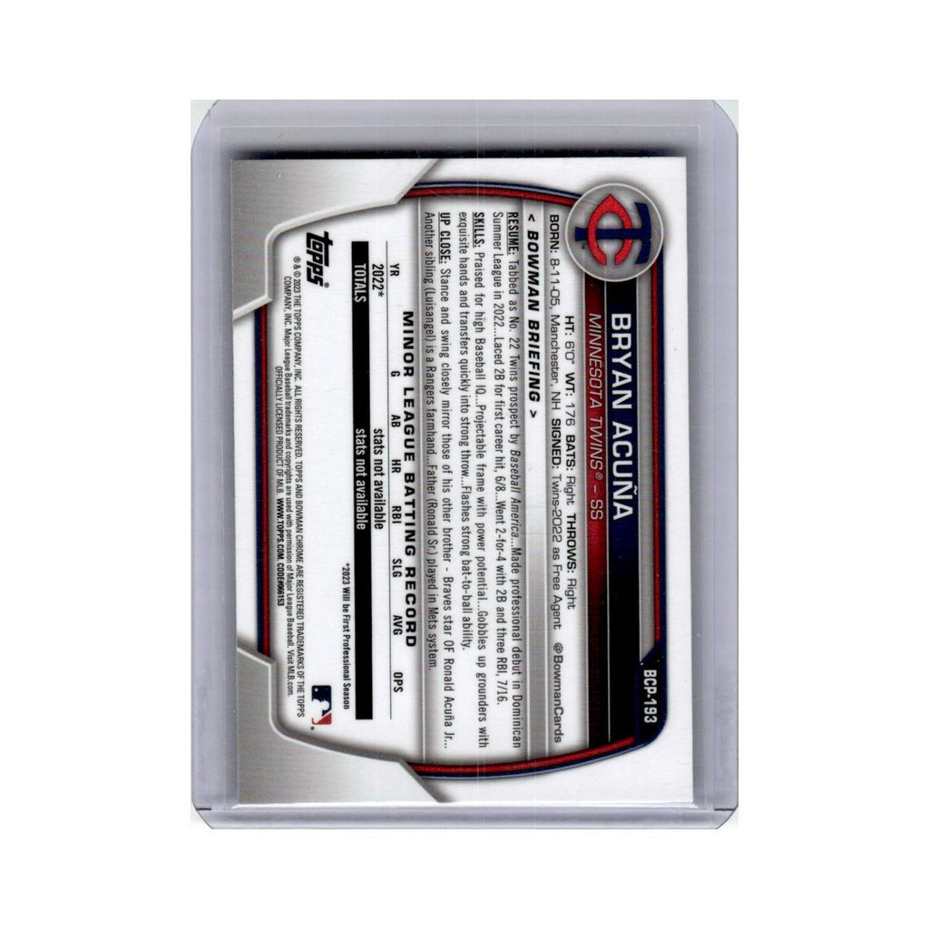 Bryan Acuña 2023 Bowman Chrome Prospects #BCP-193 Minnesota Twins NM