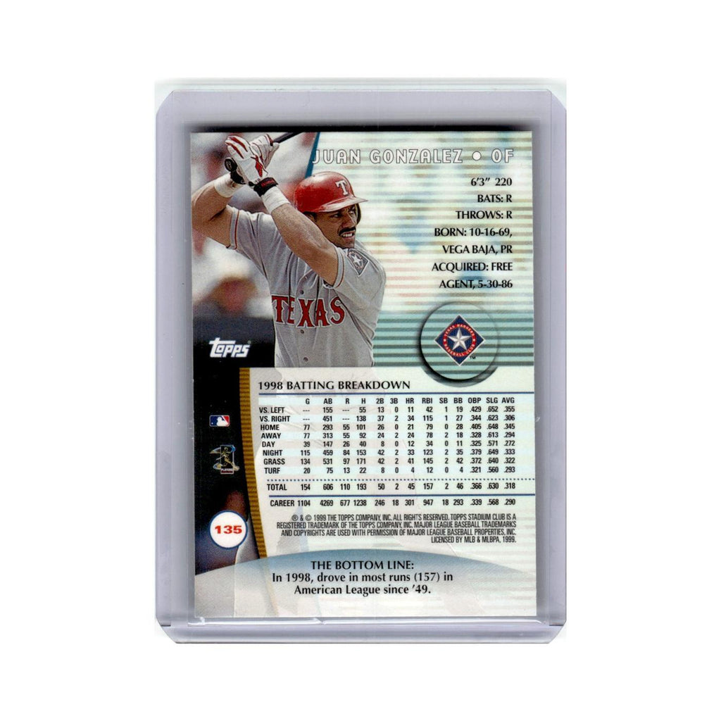 Juan Gonzalez 1999 Stadium Club #135 Baseball Card NM