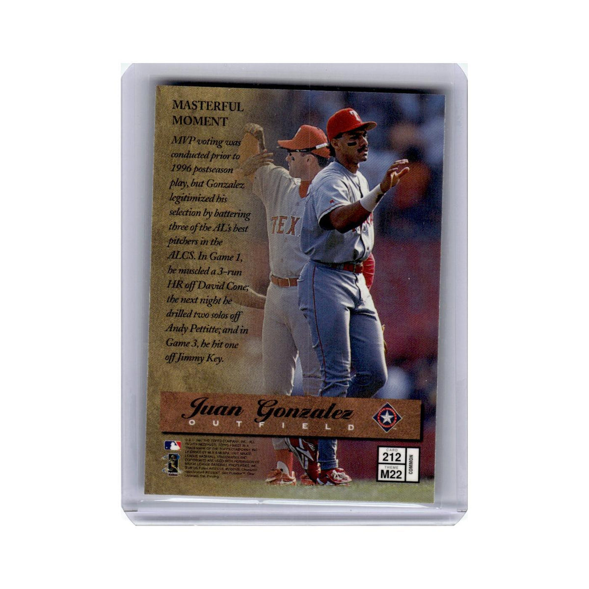 Juan Gonzalez 1997 Finest Masters #212 Texas Rangers Baseball Card NM