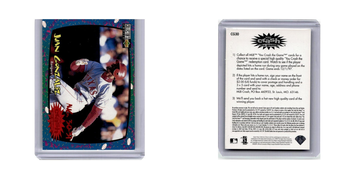 Juan Gonzalez 1997 Collector's Choice You Crash the Game #CG30 Texas Rangers NM