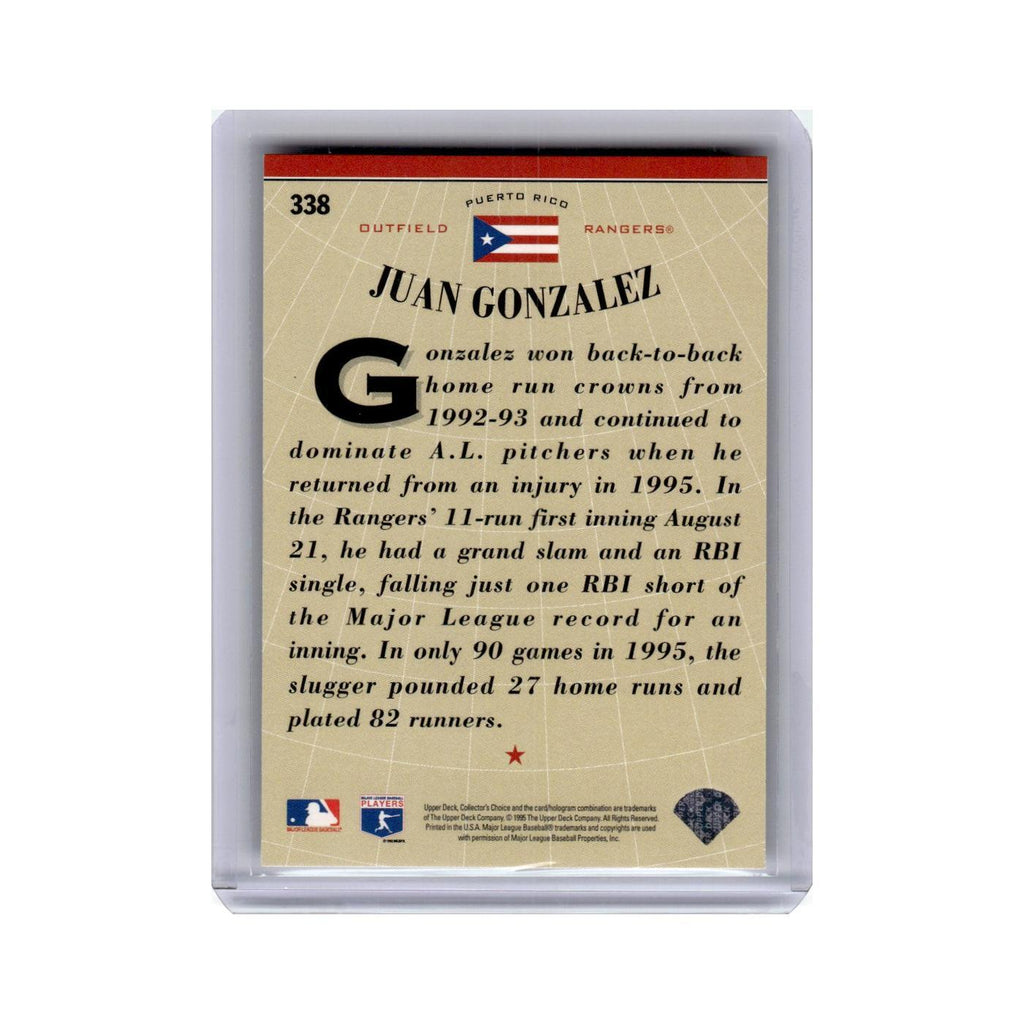 Juan Gonzalez 1996 Collector's Choice #338 Texas Rangers Baseball Card NM