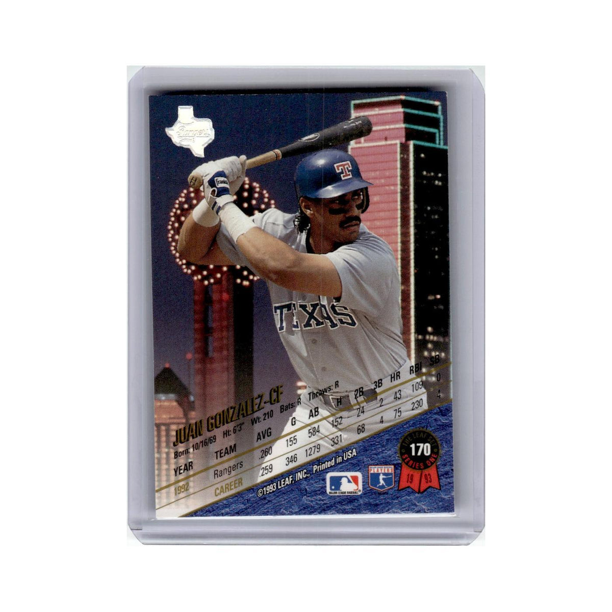 Juan Gonzalez 1993 Leaf #170 Texas Rangers Baseball Card NM