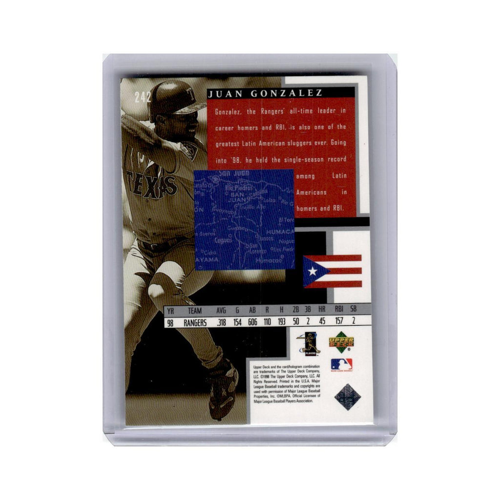 Juan Gonzalez 1999 Upper Deck #242 Texas Rangers Baseball Card NM