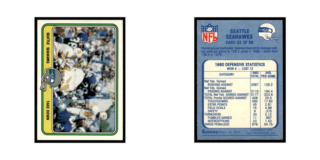 Take Down 1981 Fleer Team Action #52 Seattle Seahawks Football Card NM