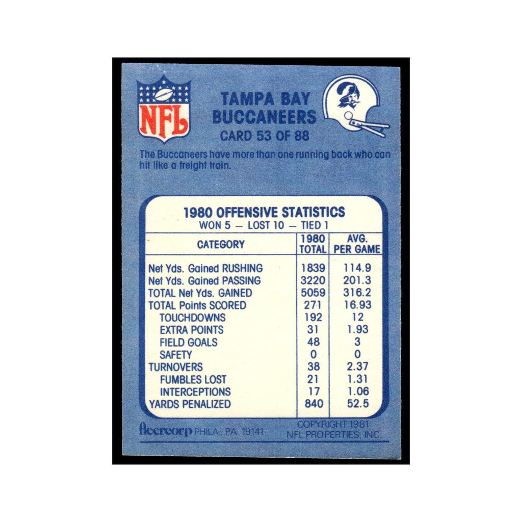 Orange Blossom Special 1981 Fleer Team Action #53 Tampa Bay Buccaneers NM