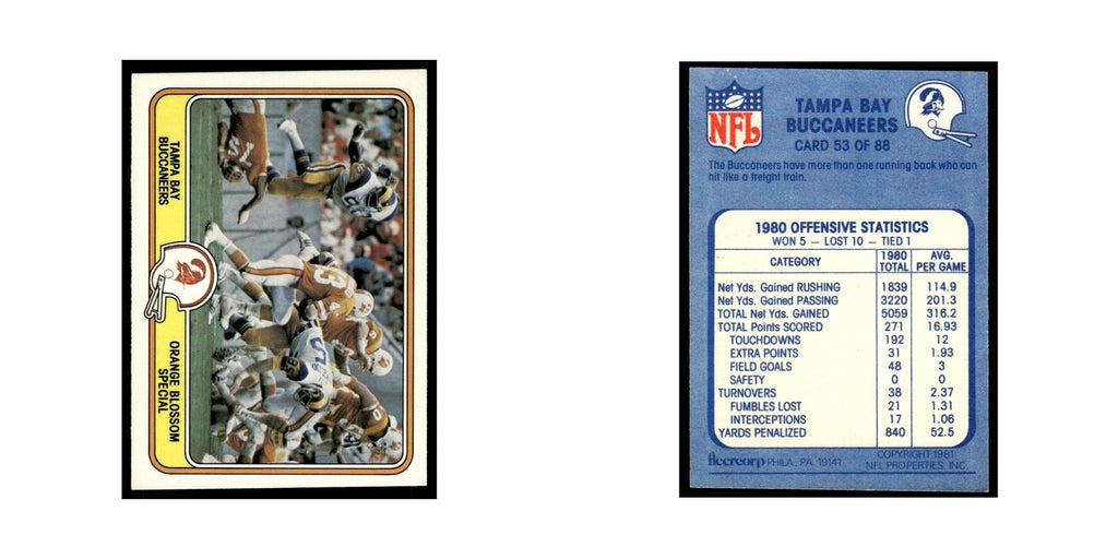 Orange Blossom Special 1981 Fleer Team Action #53 Tampa Bay Buccaneers NM