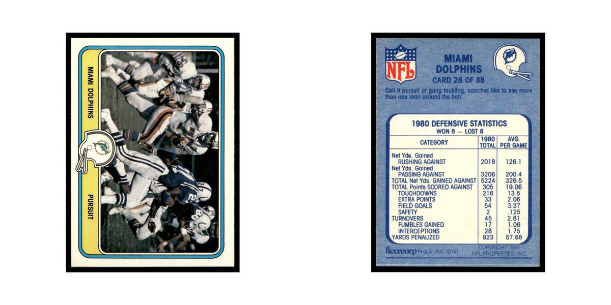 Pursuit 1981 Fleer Team Action #28 Miami Dolphins Football Card NM