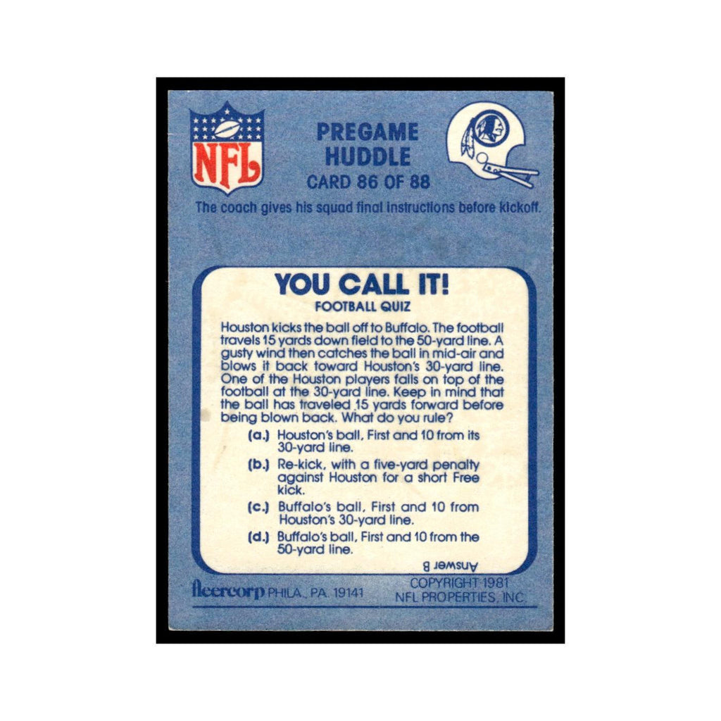 Pregame Huddle 1981 Fleer Team Action #86 Football Card NM