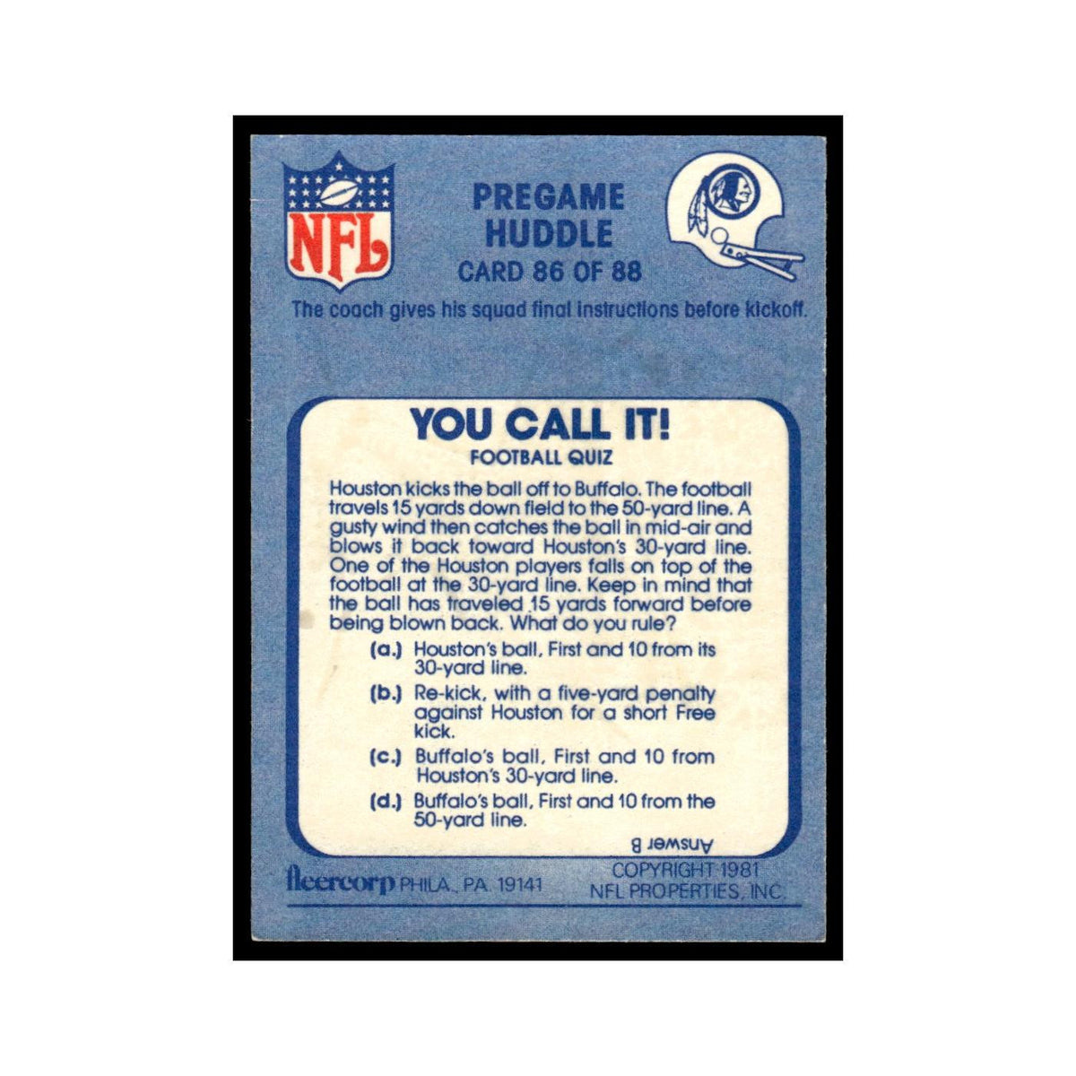 Pregame Huddle 1981 Fleer Team Action #86 Football Card NM
