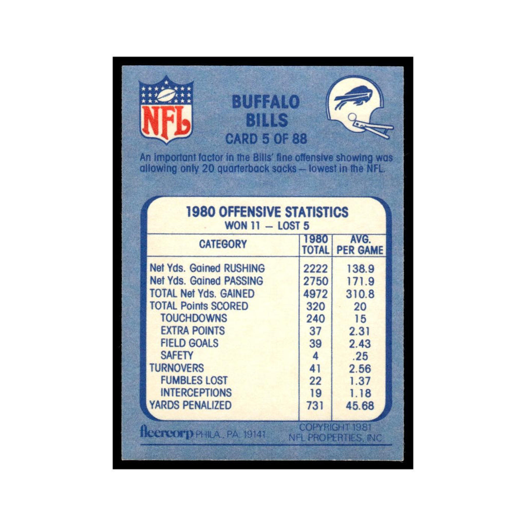 Buffalo Bills Wild West Show 1981 Fleer Team Action #5 Buffalo Bills NM