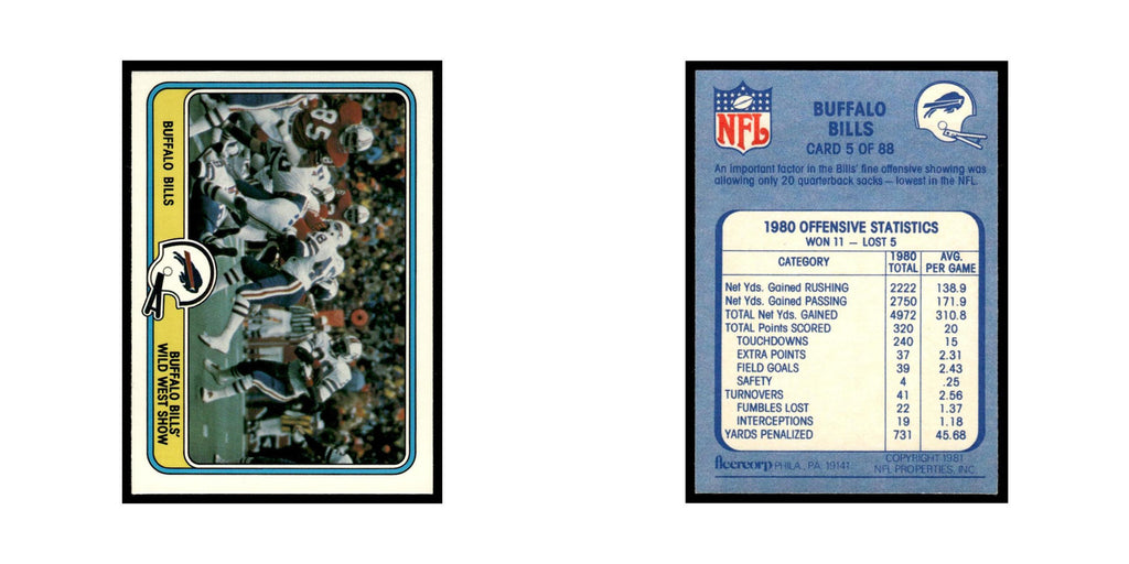Buffalo Bills Wild West Show 1981 Fleer Team Action #5 Buffalo Bills NM