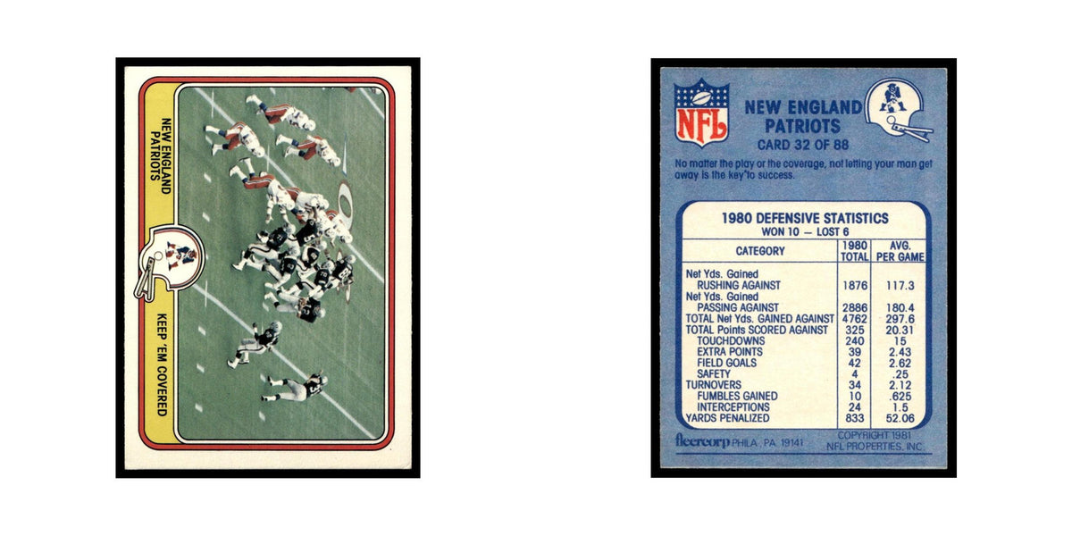 Keep Em Coming 1981 Fleer Team Action #32 New England Patriots Football Card NM
