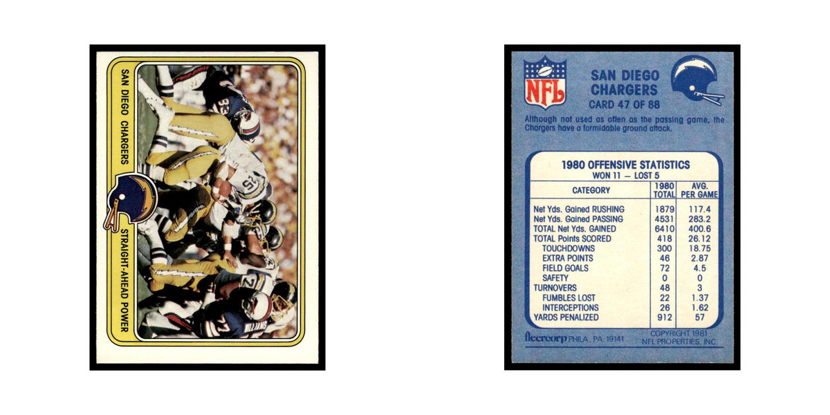 Straight Ahead Power 1981 Fleer Team Action #47 San Diego Chargers NM