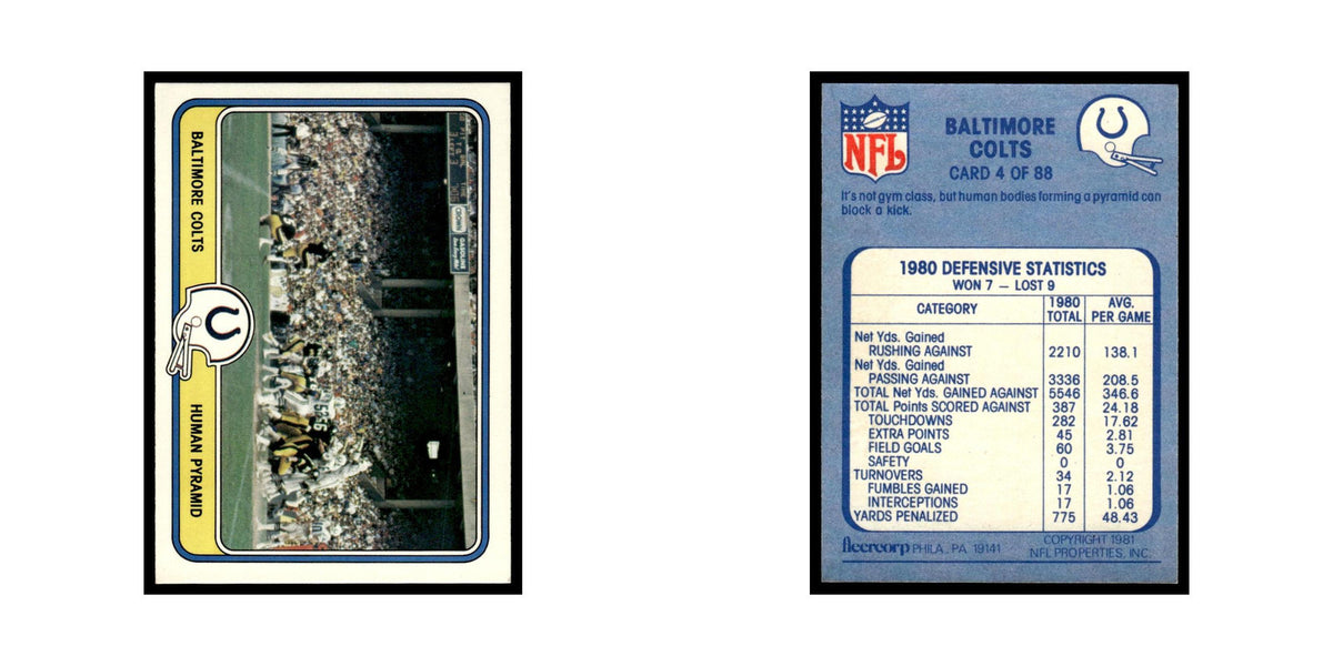 Human Pyramid 1981 Fleer Team Action #4 Baltimore Colts Football Card NM