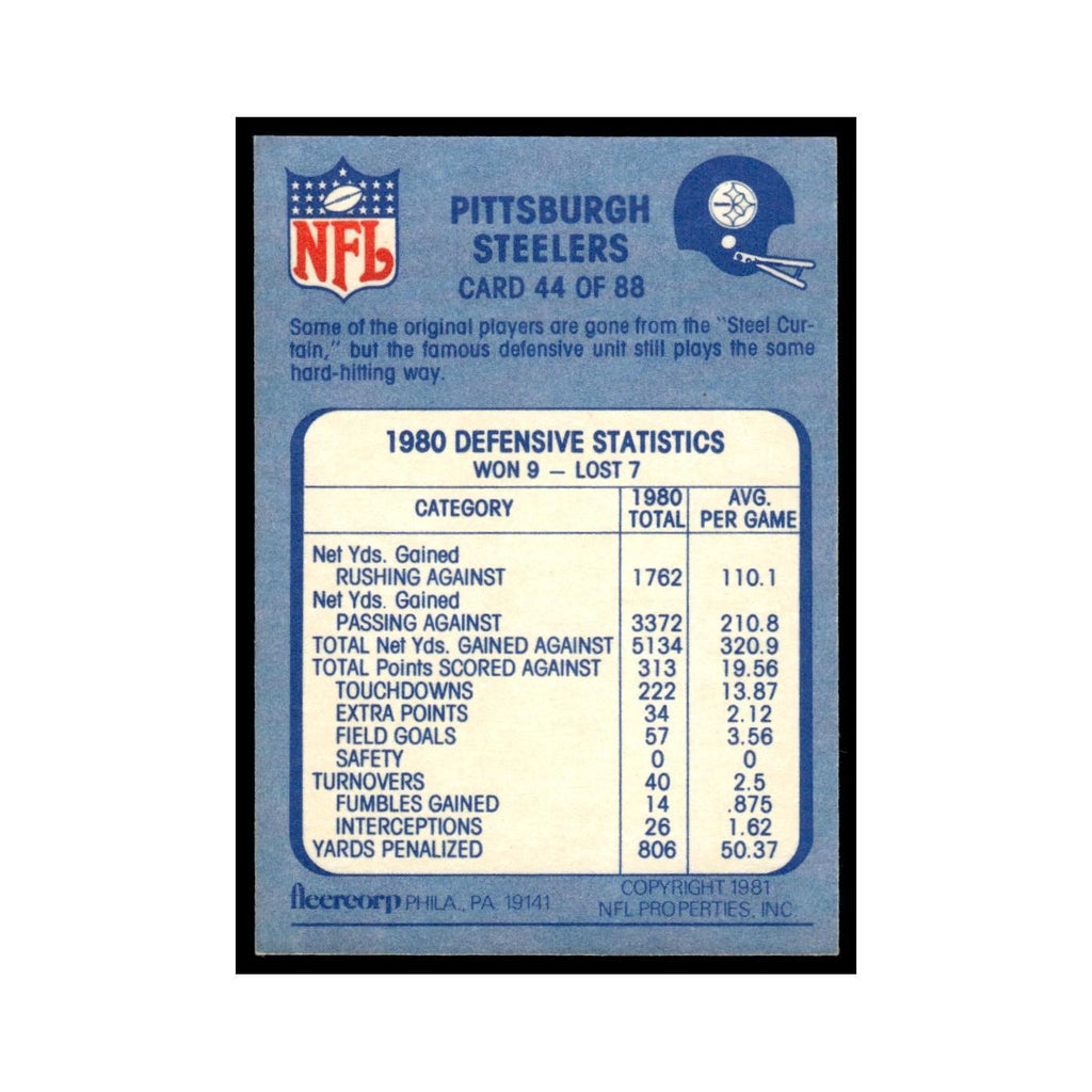 Like a Steel Trap 1981 Fleer Team Action #44 Pittsburgh Steelers NM