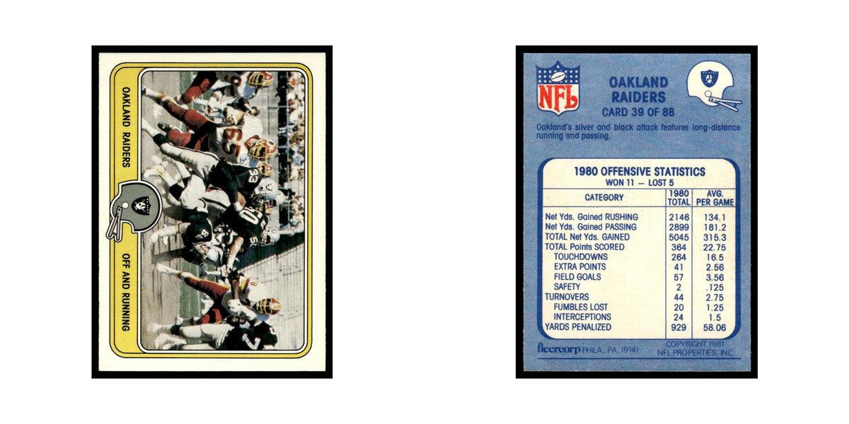 Off and Running 1981 Fleer Team Action #39 Oakland Raiders Football Card NM