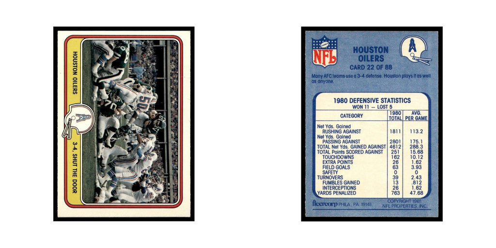 3-4 Shut the Door 1981 Fleer Team Action #22 Houston Oilers Football Card NM