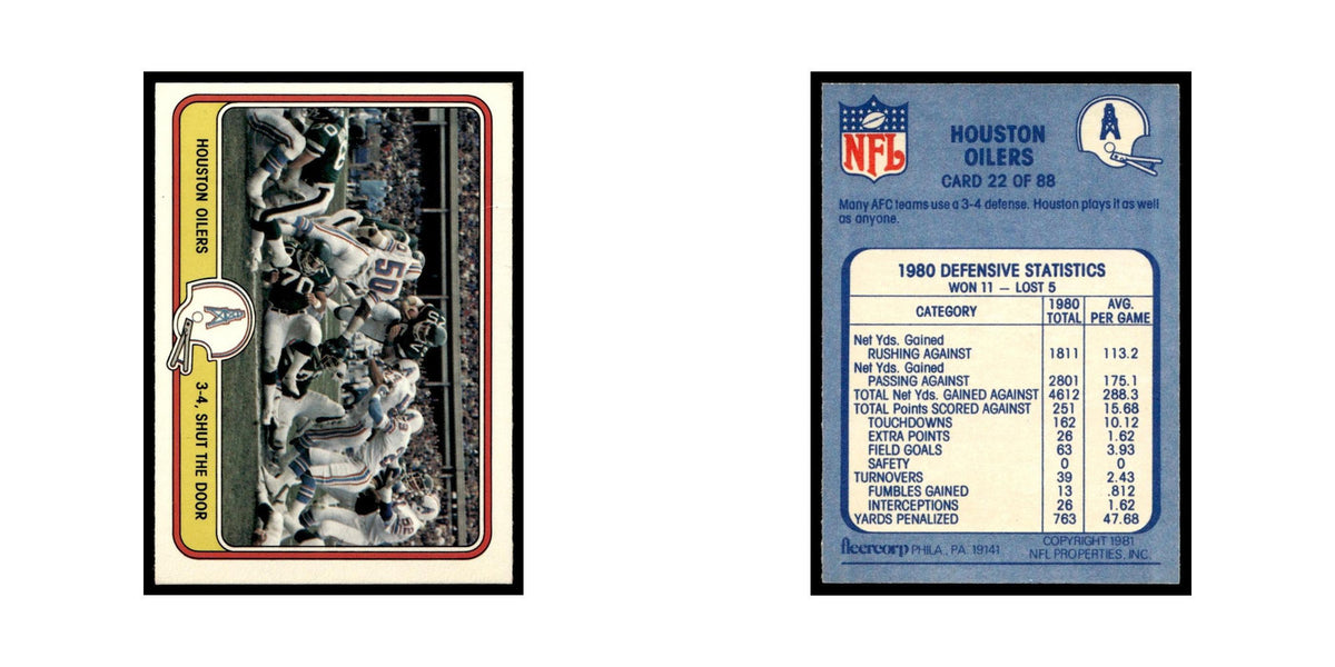 3-4 Shut the Door 1981 Fleer Team Action #22 Houston Oilers Football Card NM