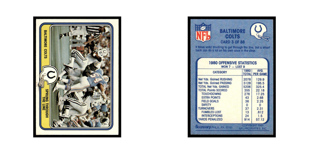 Spring Through the Line 1981 Fleer Team Action #3 Baltimore Colts NM