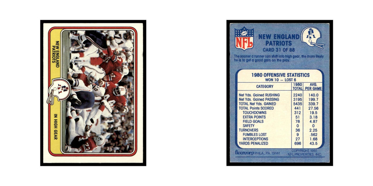 In High Gear 1981 Fleer Team Action #31 New England Patriots Football Card NM