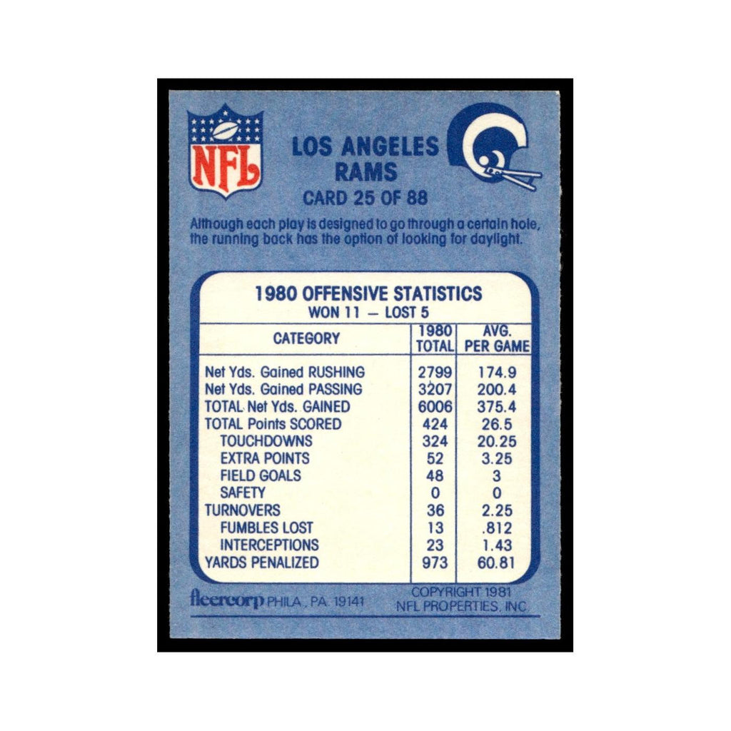 The Point of Attack 1981 Fleer Team Action #25 Los Angeles Rams Football Card NM