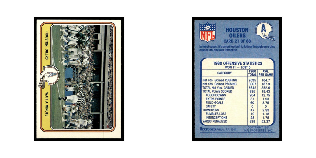 Wait A Minute 1981 Fleer Team Action #21 Houston Oilers Football Card NM