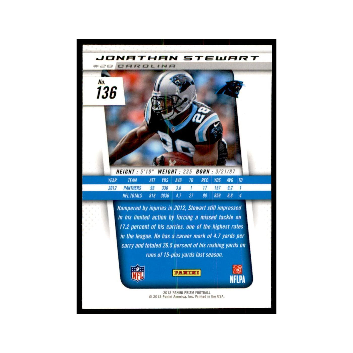 Jonathan Stewart 2013 Panini Prizm #136 Football Cards Football Card NM