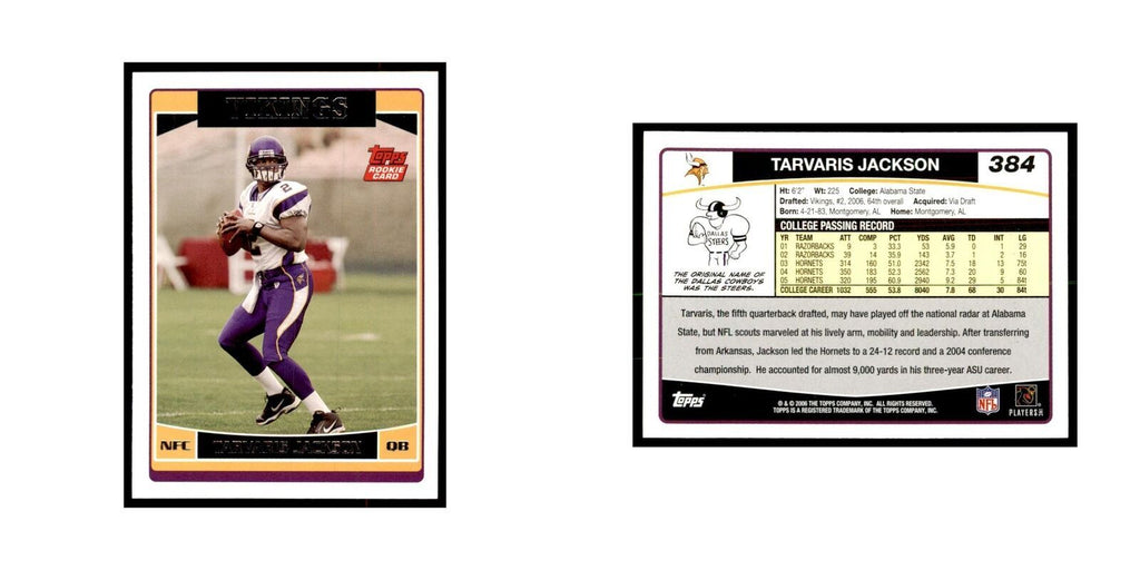 Tarvaris Jackson Rookie 2006 Topps #384 Football Cards Football Card NM