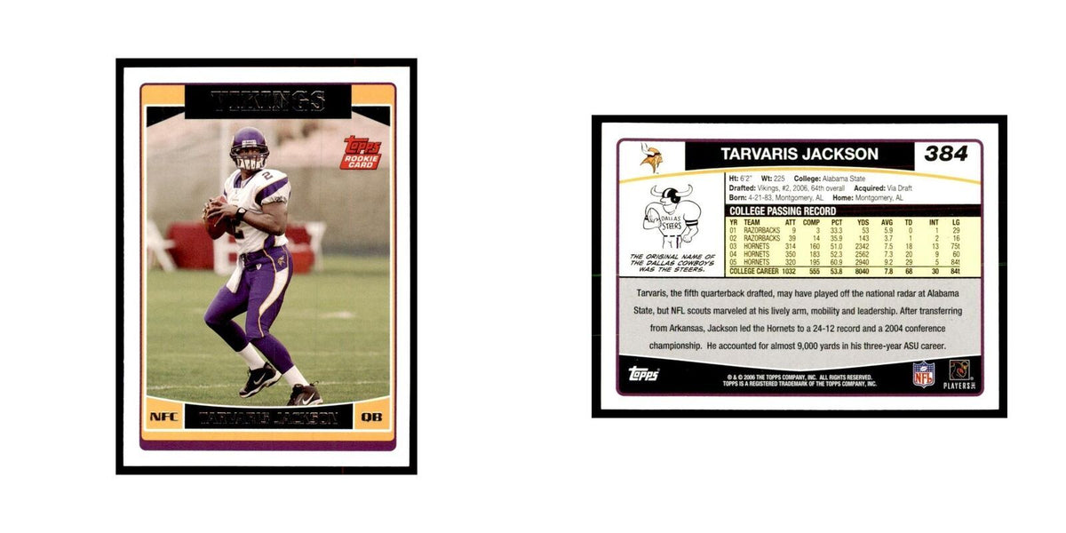 Tarvaris Jackson Rookie 2006 Topps #384 Football Cards Football Card NM