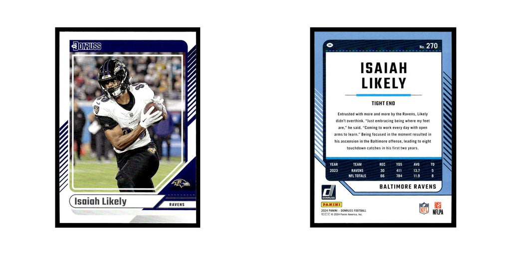 Isaiah Likely 2024 Donruss #270 Baltimore Ravens Football Card NM