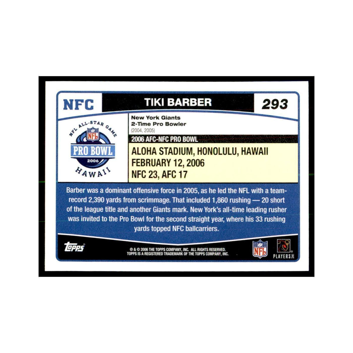 Tiki Barber 2006 Topps #293 Football Cards Football Card NM