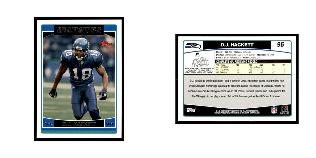 D.J. Hackett 2006 Topps #95 Football Cards Football Card NM