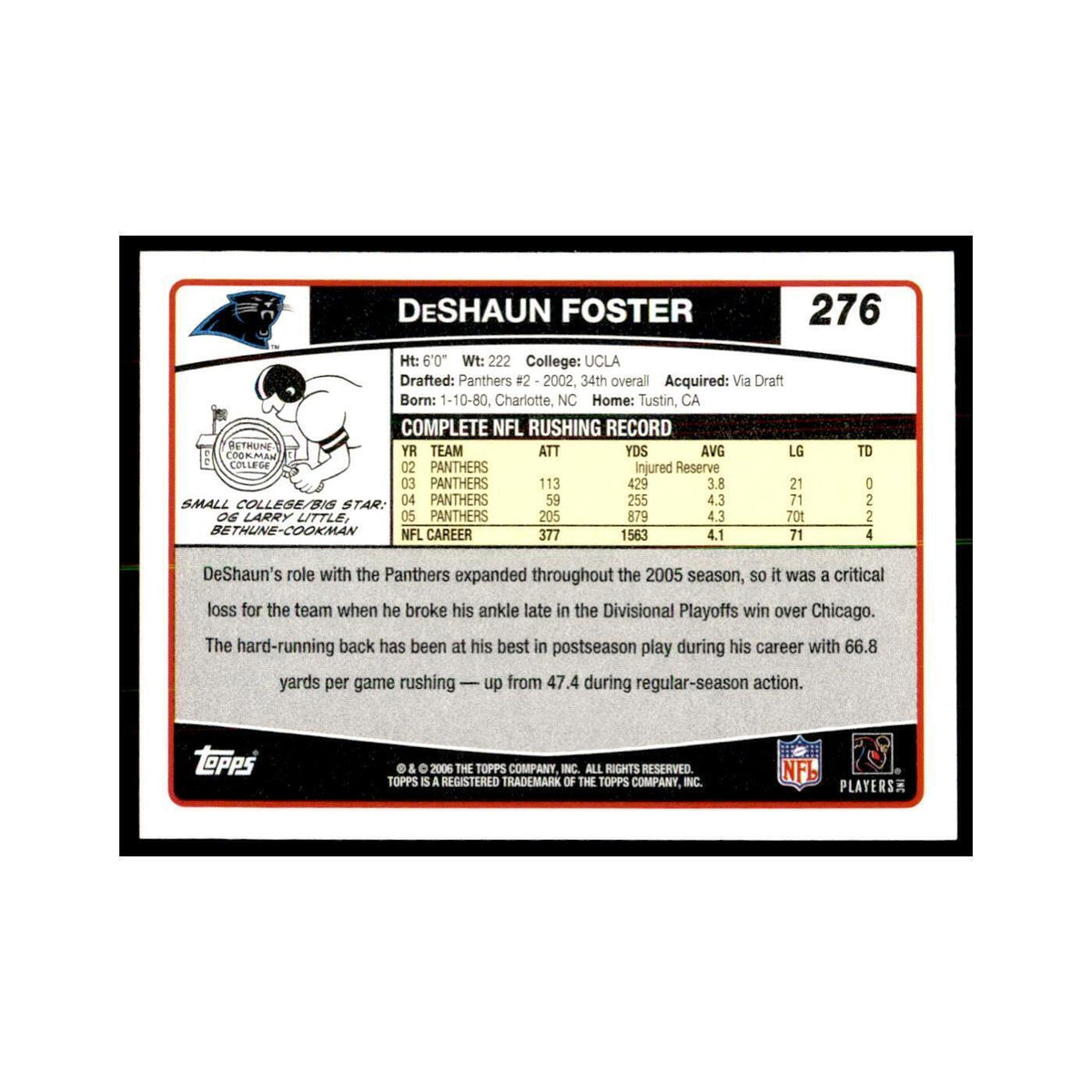 DeShaun Foster 2006 Topps #276 Football Cards Football Card NM