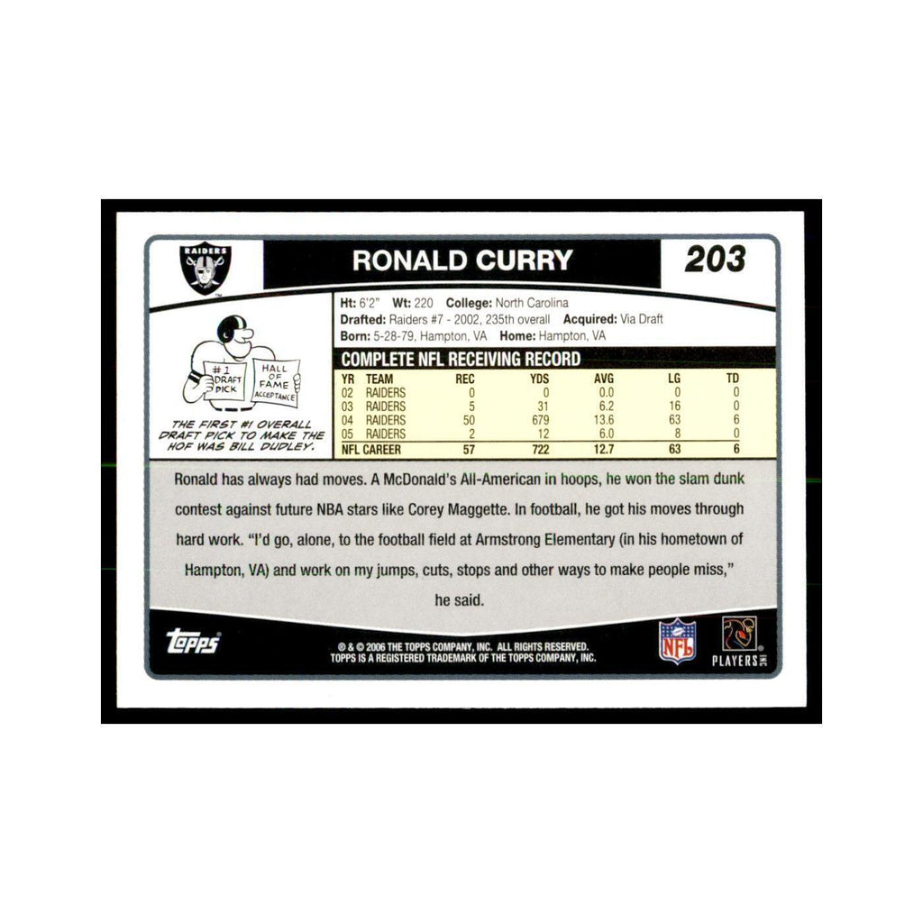 Ronald Curry 2006 Topps #203 Football Cards Football Card NM