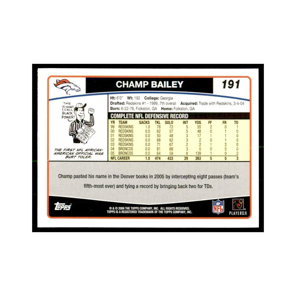 Champ Bailey 2006 Topps #191 Football Cards Football Card NM
