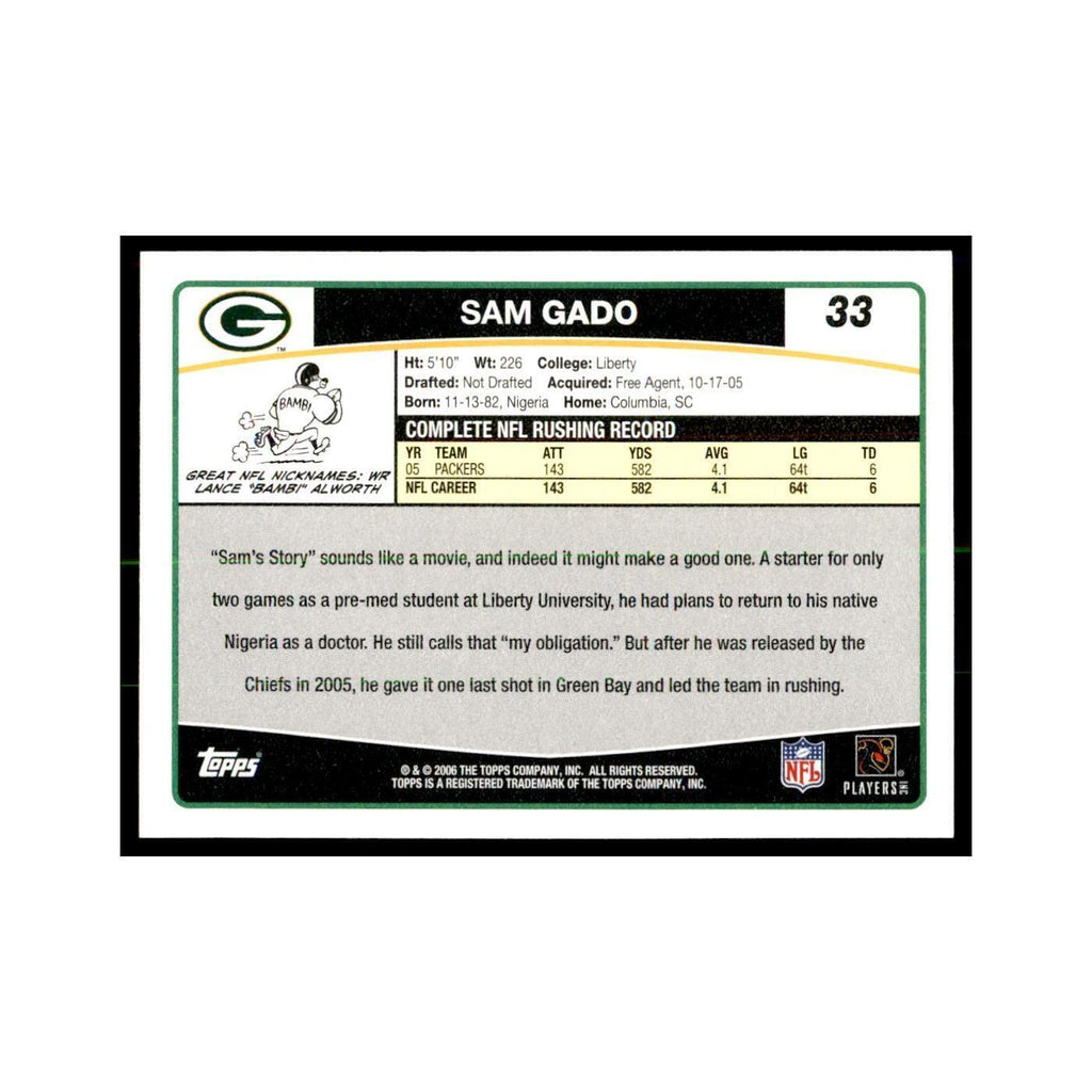 Samkon Gado 2006 Topps #33 Football Cards Football Card NM