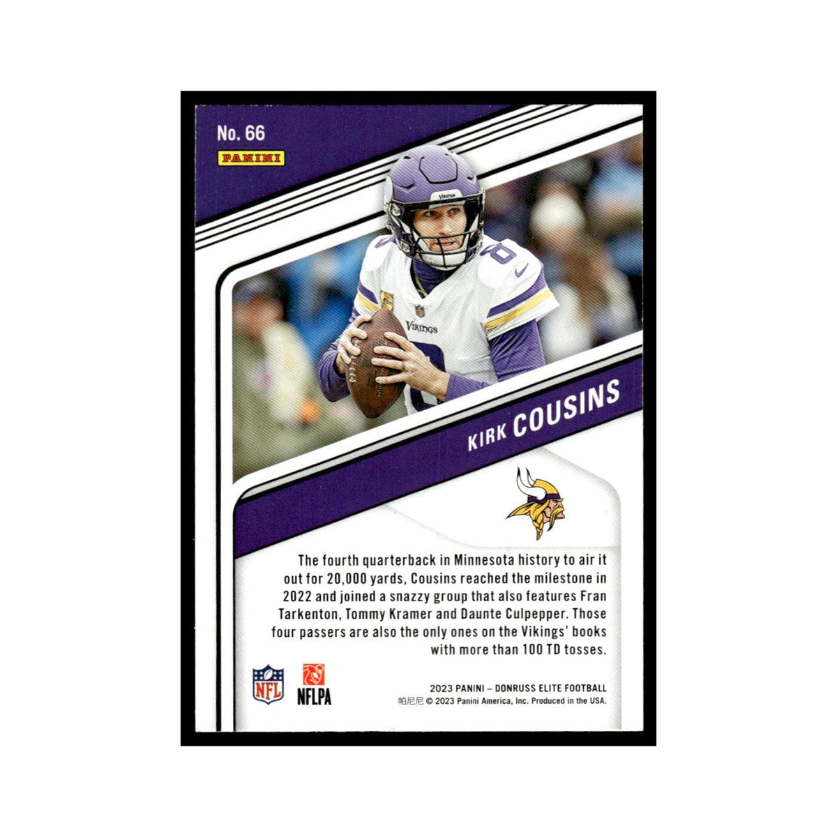 Kirk Cousins 2023 Donruss Elite #66 Minnesota Vikings Football Card NM