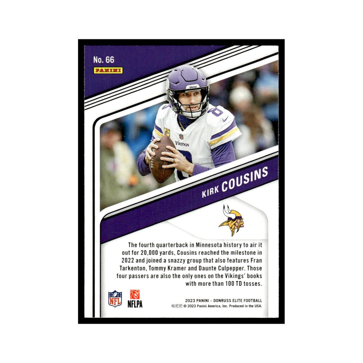 Kirk Cousins 2023 Donruss Elite #66 Minnesota Vikings Football Card NM