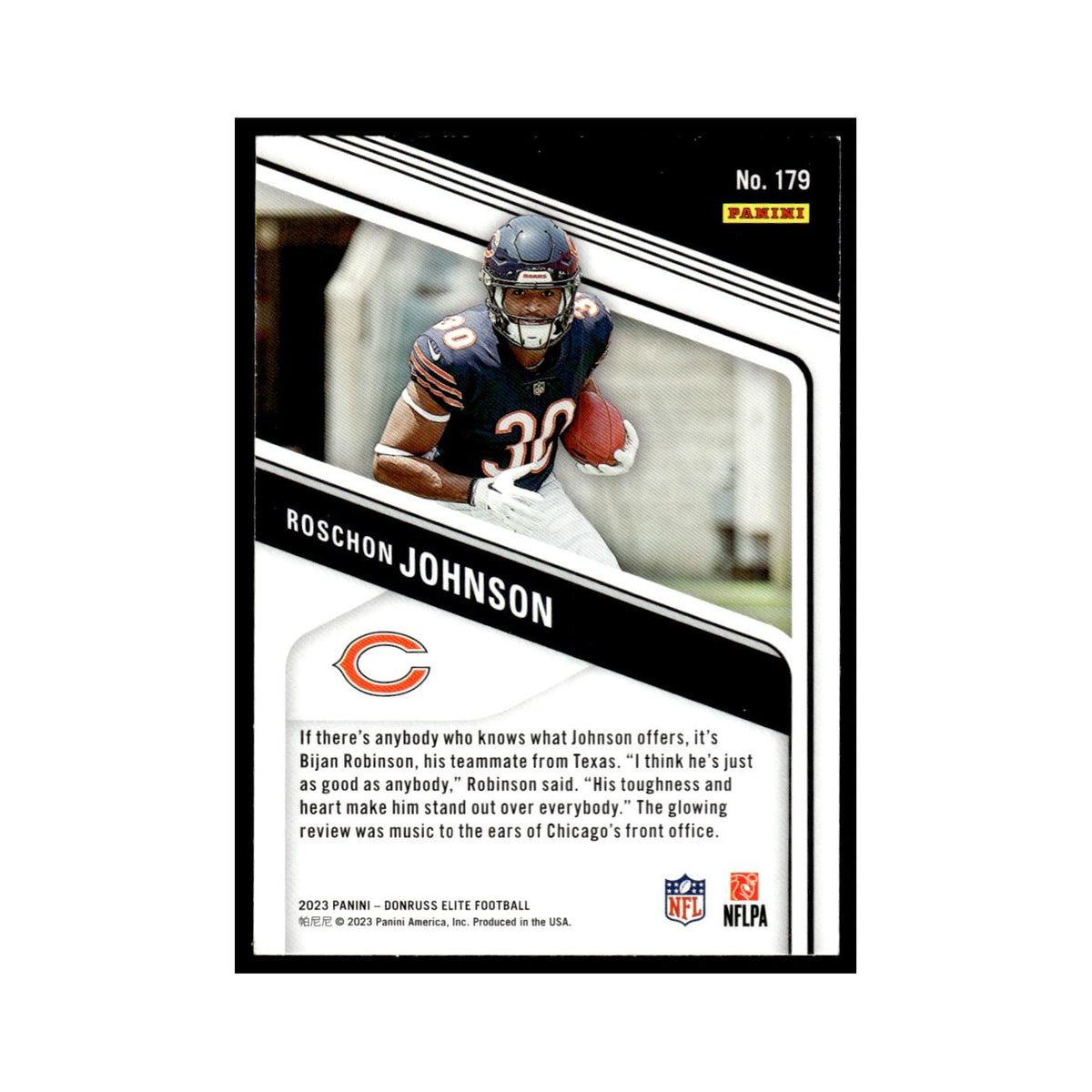 Roschon Johnson 2023 Donruss Elite #179 Chicago Bears Football Card NM